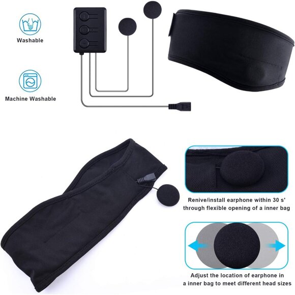 SKYEOL Bluetooth Headband Sleep Headphones, Wireless Bluetooth Sleeping Headband - Picture 2 of 4